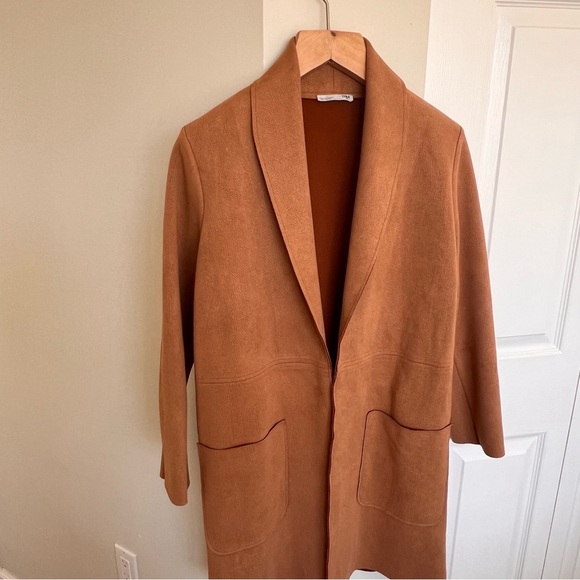 Zara Brown/Camel Faux Suede Longline Coat - Picture 2 of 12